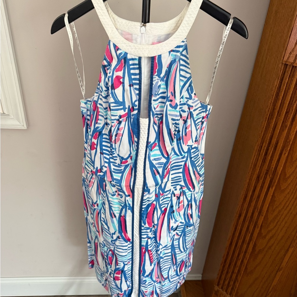 Lilly Pulitzer White, Blue & Pink Printed Sleeveless Dress